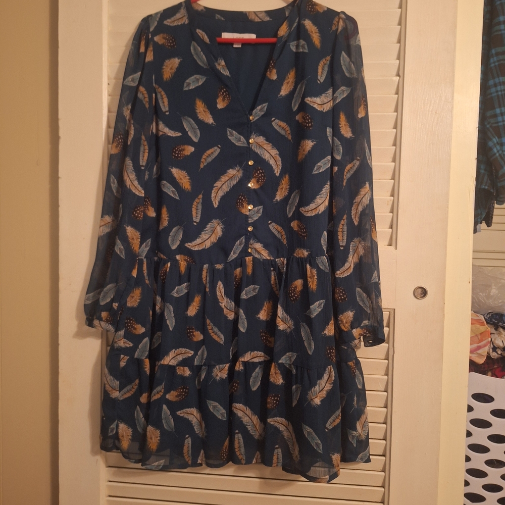 LOFT Teal Leaf Pattern Mini Dress - image 2